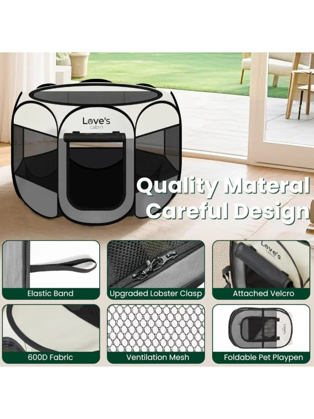 Portable Medium Dog Playpen & Cat Tent - Foldable Indoor/Outdoor Kennel, Grey